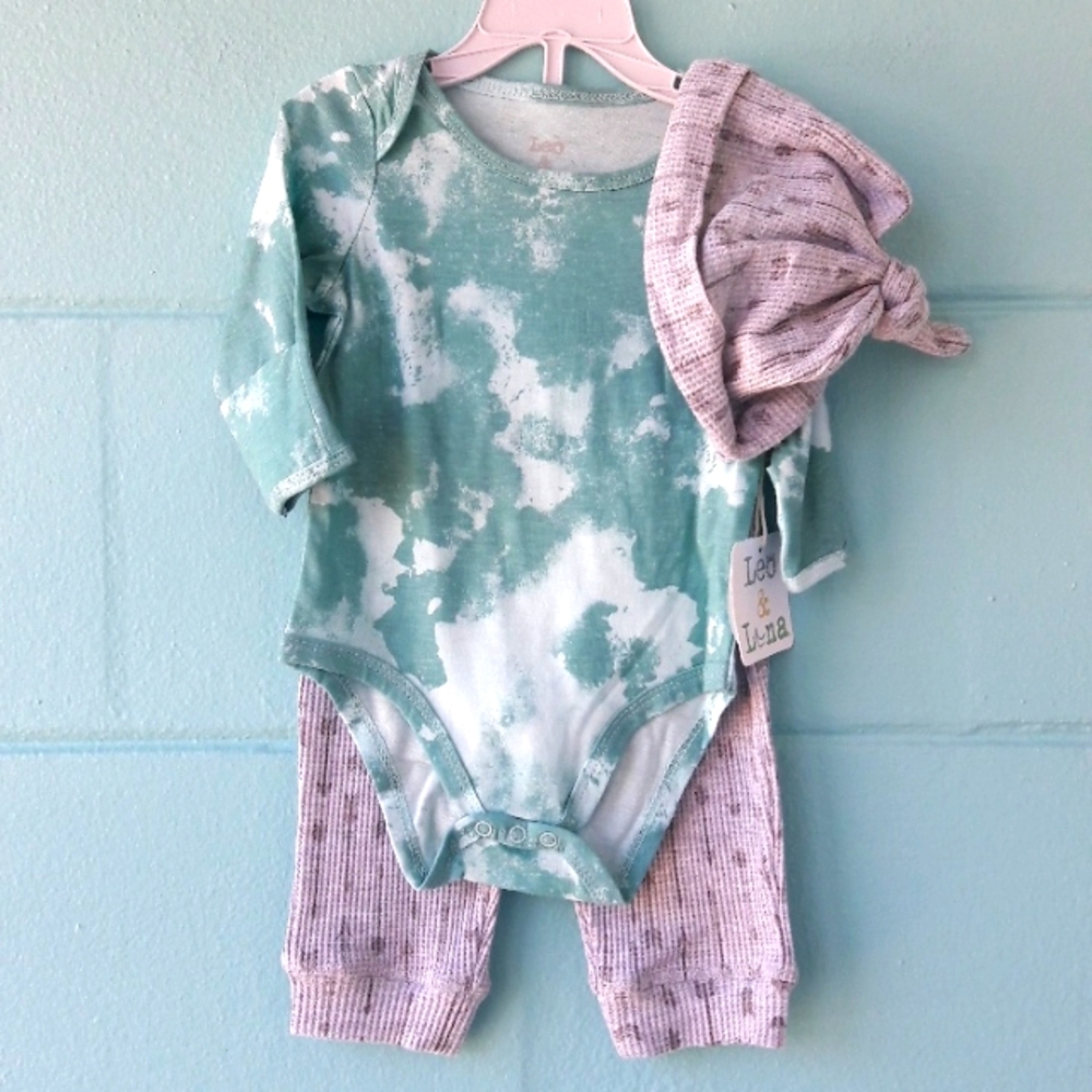 NWT "Leo & Luna" Baby Boys Tie-Dye 3-Piece Set 3-6 Months
